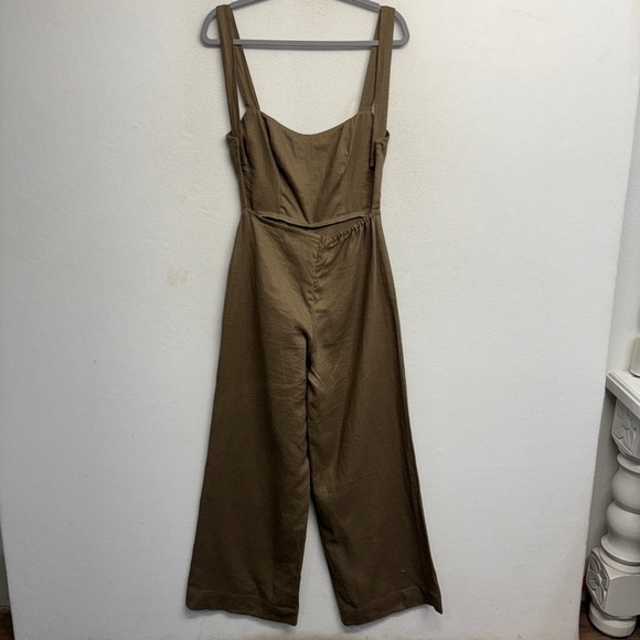 Reformation Autumn Linen Jumpsuit Taupe Tan Wide Leg Open Back 0 - Picture 3 of 8